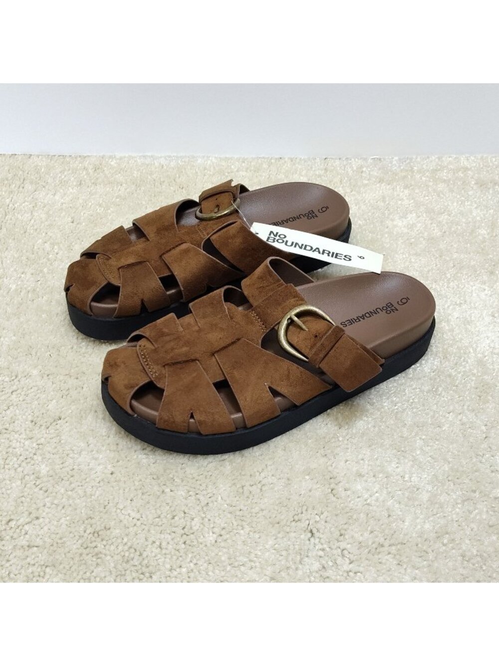 No Boundaries Womens Fisherman Clog Sandals Cognac Comfort Footbed Size 6